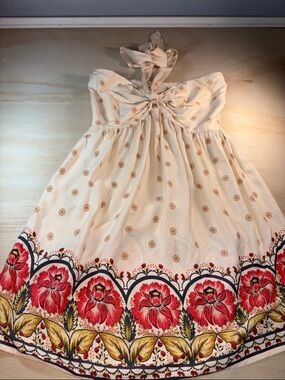 Lightweight Floral Print Halter Mini Dress Sz M